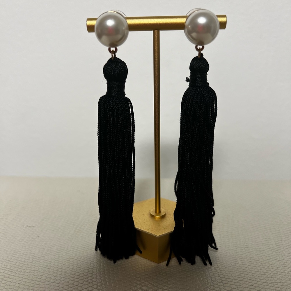 Black, Pearl and Gold Tassle Earrings